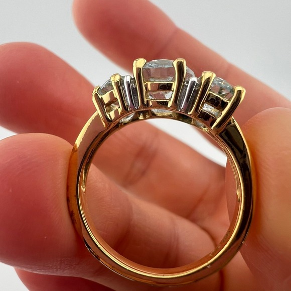 Vintage Gold Tone Three Stone Oval Cut Cocktail Ring Size 8 about 7.75 Costume - Picture 6 of 6